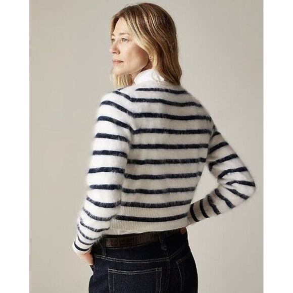 NWT J.Crew Brushed Cashmere Cropped Fitted Cardigan Sweater Sz S Stripe #3G508 - Picture 3 of 11